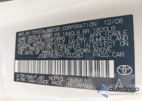 2009 Toyota Yaris z USA, uszkodzony, nr VIN JTDBT903591333283